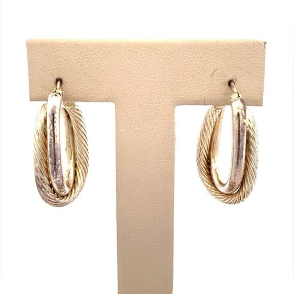Estate Jewelry - Estate Sterling Silver 1 1/8” Cable Hoop Pierced Earrings! 139